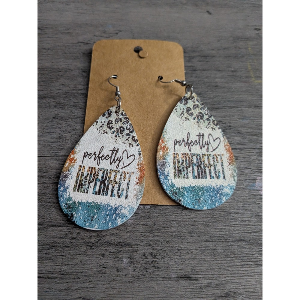 Perfectly Imperfect Faux Leather Teardrop Earrings Leopard Print Teal Orange